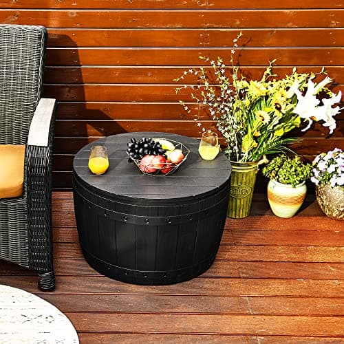 YITAHOME 33 Gallon Round Deck Box, Outdoor Storage Box for Patio Furniture,Patio Table for Cushion, Pool Accessories, Waterproof Resin & Easy Assembly & Lightweight, Black