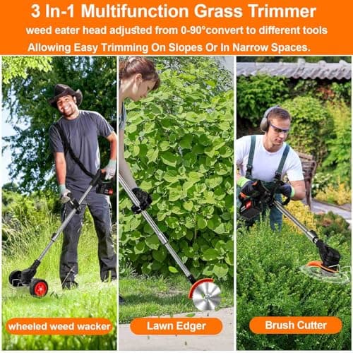 Weed Wacker Cordless,24v Electric Weed Eater Battery Powered,3 in 1 Lightweight Grass Trimmer with 2 4.0 Ah Batteries & Charger, Height Adjustable Wheeled Brush Cutter for Women,Lawn Care,Garden,Yard