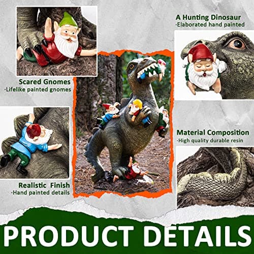 Garden Gnomes Statues Yard Decorations Outdoor Garden Decor, 14” Dinosaur Gnomes Garden Statues, Patio, Lawn Ornament, Gardening Gifts for Women for Housewarming
