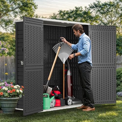 YITAHOME 59 cuft Outdoor Vertical Storage Shed, Tall Storage Shed Outdoor w/o Shelf, Outdoor Waterproof Storage Cabinet for Garage, Pool Storage, Garden Shed Outdoor Storage, Dark Gray