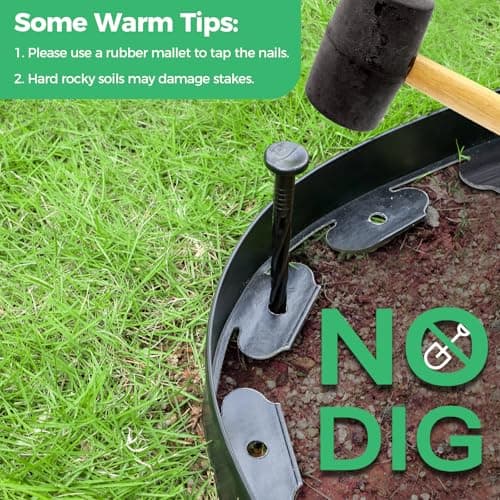 2Inch x 33FT Landscape Edging Border with 50 Spikes, No Dig Garden Edging Border Lawn Edging, Plastic Edging for Landscaping Flower Beds Yard Pathway Paver Edging (Black)