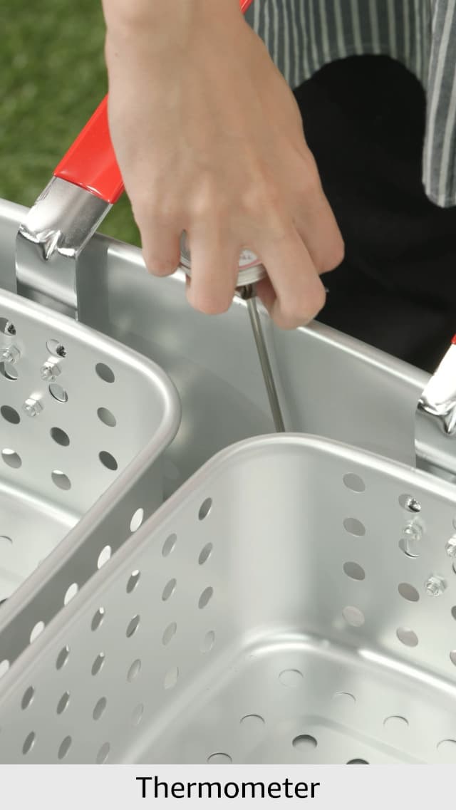 Nexgrill 18 Qt Aluminum Fish Fryer with Crawfish Boiler Pot & Double Strainer Basket for Poultry, Seafood, and More, 58,000 BTU Outdoor Deep Fryer, Welded Steel Stand & Included Thermometer - 840-0006