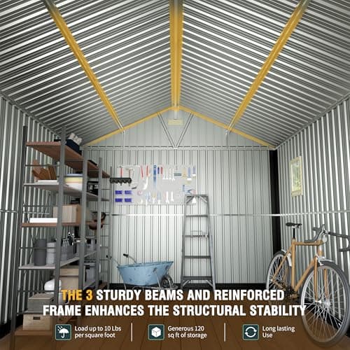 10x12 Ft Outdoor Storage Shed, Extra Large Metal Shed with Lockable Doors, 2 Windows, Outside Steel Tiny House Ideal for Garden, Backyard, Patio Utility, Tool Storage, Chicken Coops