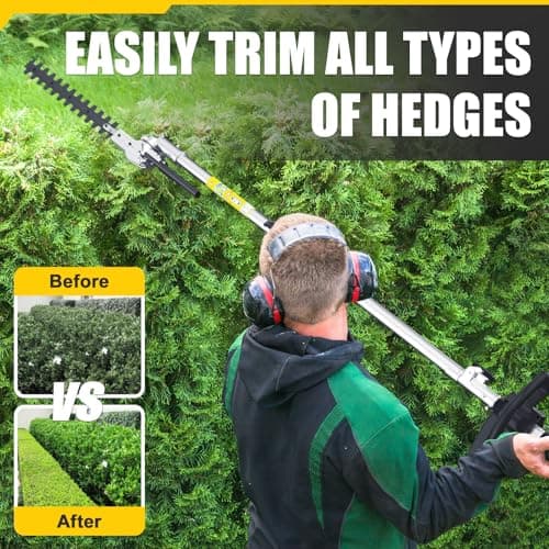 48cc Gas Hedge Trimmer, 2 Cycle Gas Powered Hedge Trimmer Brush Cutter,Pole Saw with Extension Pole Garden Trimming Tools for Tree Trimming and Branch Cutting