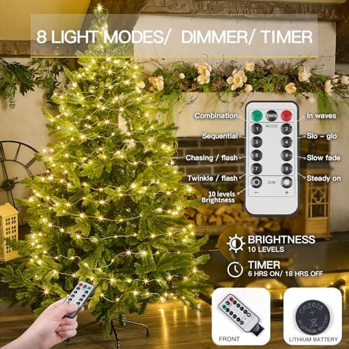 SUDDUS 33ft 100 LED Outdoor String Lights, Warm White Fairy Lights Battery Operated with Remote, Led Twinkle Lights for Bedroom, Dorm, Backyard, Wedding, Tree, Mason Jar, Wall, Christmas