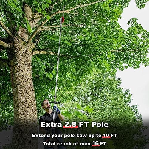 COOCHEER Pole Saw Gas Powered, 16-Foot Reach 58CC 2-Cycle Gas Pole Chain Saw 11.5 inch Cutting Bar Long Tree Trimmer Gas Pole Saws for Tree Trimming Branch Pruning
