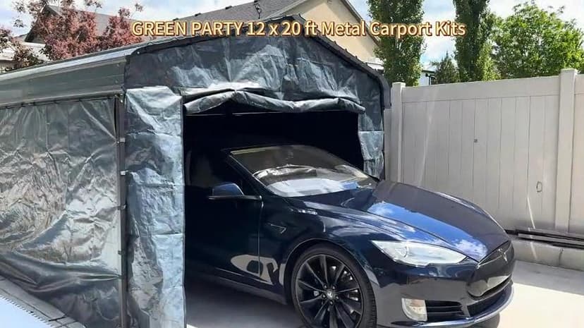 GREEN PARTY 10 x 20 ft Metal Carport Kits with Galvanized Steel Roof, Heavy Duty Metal Carport Canopy, Outdoor Car Tent Metal Garage Shelter for Car, SUV, Truck and Boats, Grey