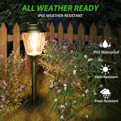 XMCOSY+ Solar Pathway Lights Outdoor, 10/25 LM in 2 Lighting Modes, Glass Stainless Steel Waterproof IP65 Solar Powered Garden LED Lights for Yard Lawn Driveway Walkway Landscape Decor(Warm White)