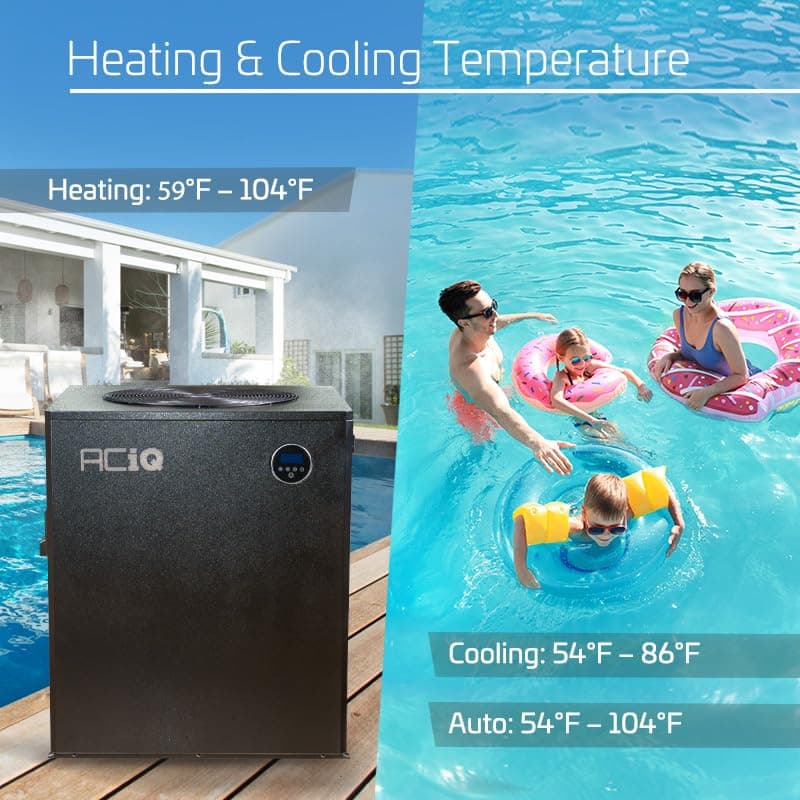 ACiQ 155,000 BTU Top-Discharge Pool Heat/Cool Pump | Energy Efficient, Quiet Operation, Electric Pool Heater, Above Ground Pool Heater