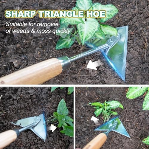 Triangle Hoe, 60'' Winged Weeder Garden Hoes with Long Wood Handle, Gardener Stainless Steel Warren Hoe, Garden Weeder Hoe Tool for Quickly Weeding, Edging and Gardening Tools