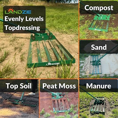 LANDZIE Lawn Leveling Rake – 24" Steel Handle Yard Leveler, Lawn Level Tool for Creating a Flat Surface - Works for Soil, Dirt, Topdressing and Ground