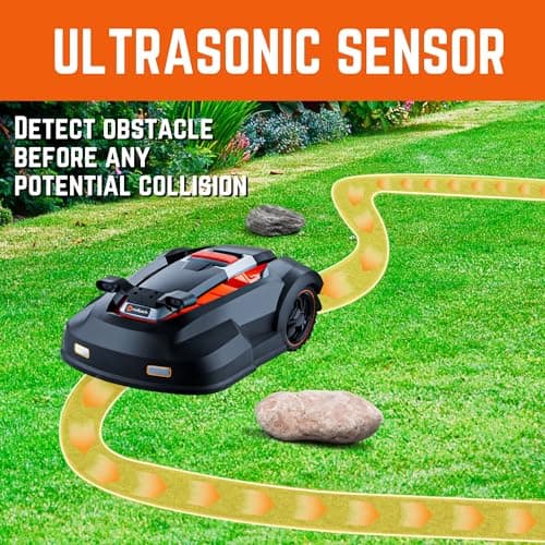 RM24PRO Robot Lawn Mower with Bluetooth App Control Ultrasonic Sensor Metal Plate 1/4 Acre 20 Degrees Slope for Small to Medium Yards