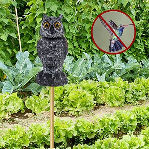 Hausse 2 Pack Fake Owl Decoys to Scare Birds Away, Rotating Head Plastic Owl Bird Deterrents, 10.6 Inch Height Bird Scarecrow Nature Enemy Horned Pest Repellent for Outdoor Garden Yard