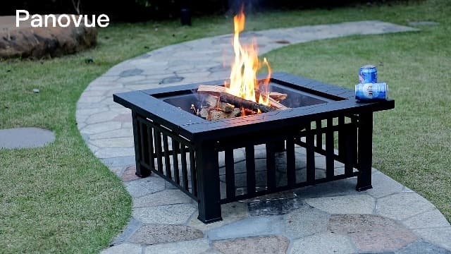 Multifunctional Fire Pit Table 32 inch Square Metal Firepit Stove Backyard Patio Garden Fireplace for Camping, Outdoor Heating, Bonfire and Picnic