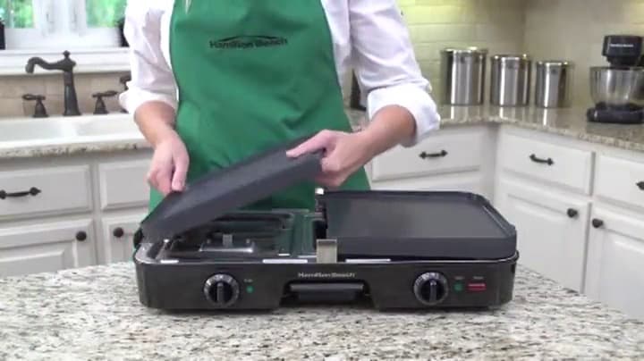 Hamilton Beach 3-in-1 Electric Indoor Grill + Griddle, 8-Serving, Reversible Nonstick Plates, 2 Cooking Zones with Adjustable Temperature (38546), Black