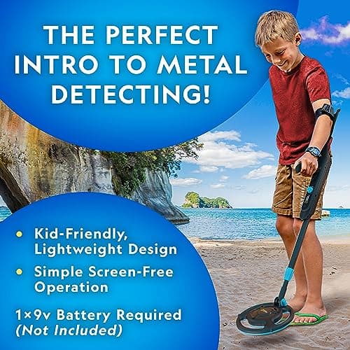 National Geographic Starter Metal Detector Kit for Kids - Kids Metal Detector with 7.4" Waterproof Coil & Trowel, Lightweight Gold Detector, Beach Detecting, Gift for Boys & Girls
