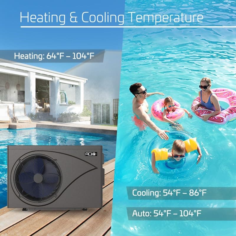ACiQ 50,000 BTU Inverter Pool Heat/Cool Pump | Energy Efficient, Quiet Operation, Electric Pool Heater, Above Ground Pool Heater