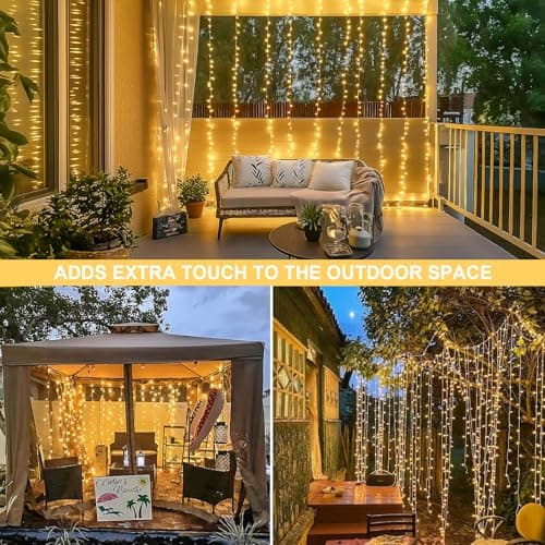 JMEXSUSS 300 LED Remote Control Christmas Curtain Lights, Plug in Fairy Curtain Lights Outdoor, Window Wall Hanging Curtain String Lights for Bedroom Backdrop Wedding Party Indoor Decor, Warm White