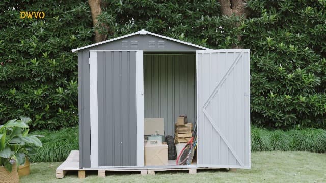 DWVO 6x4ft Metal Outdoor Storage Shed with Window, Lockable Tool Storage Sheds, Steel Garden Sheds with Sloped Roof for Backyard, Patio, Garage, Lawn, Gray + White