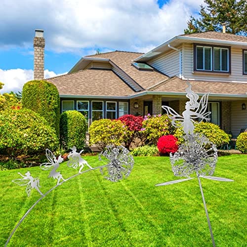 2 Pcs Flower Dancing Dandelion Fairy Garden Sculptures - Dancing Fairy Dandelion Garden Ornaments Art Decorations for Outdoor Yard Lawn Patio