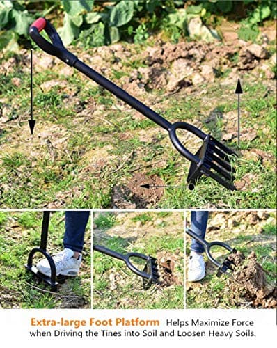 5-Tine Heavy Duty Pitch Fork for Gardening - Long Handled Digging Fork Garden Claw Weeder