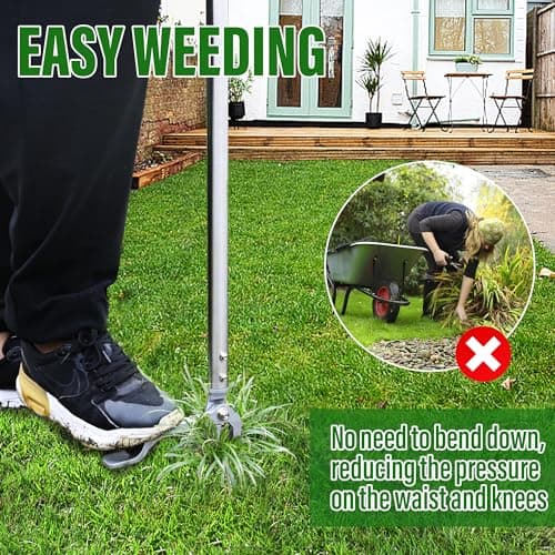 Stand up Weed Puller with 3 Claw Head, 45.6" Long Handle Weed Puller Tool Stand up Heavy Duty, Detachable Weed Remover Tool, No Need Bending Kneeling Weeding Tool for Lawn Yard Garden