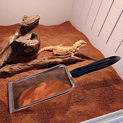Falltail Stainless Steel Reptile Sand Substrate Scoop Shovel Sifter Fine Mesh Metal Reptile Litter Cleaner Scooper for Sand Bedding