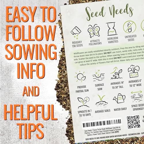 Seed Needs Partial Shade Wildflower Seed Mix for Planting | 1 Ounce 14+ Varieties Open Pollinated Annual & Perennial Species | Flower Seeds Shade Tolerant | Bulk