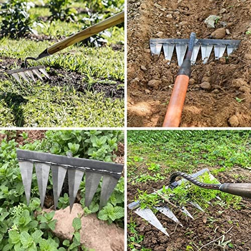 Garden Rake, Gardening Tools Heavy Duty Rake with 7 Metal Tines,Sharp Durable Garden Weeding Tools, All Steel Hardened Hoe Garden Hand Rake Tools for Backyard Lawn Loosening Planting Weeding (7 Tines)