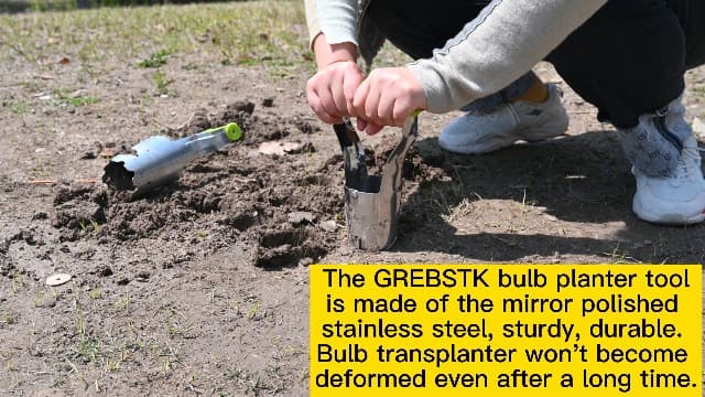 GREBSTK Sturdy Stainless Steel Gardening Bulb Transplanter Tool with Depth Mark and Soil Release Handle for Planting Bulbs