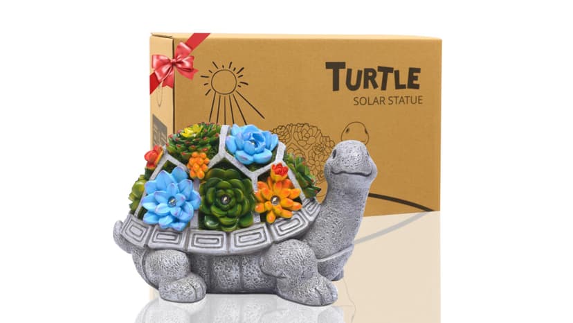 Nacome Solar Garden Outdoor Statues Turtle with Succulent and 7 LED Lights - Lawn Decor Tortoise Statue for Patio, Balcony, Yard Ornament - Unique Housewarming Gifts