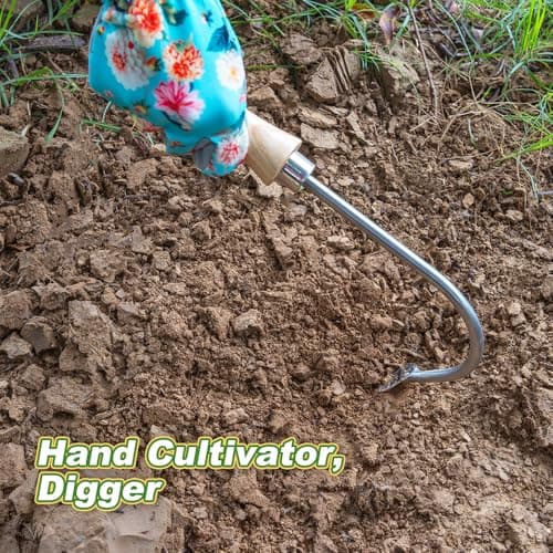 Weed Puller, Crack Weeder Cultivator Garden Hand Tool, Durable Curved Head Hook & Wooden Handle, Garden Digging, Edging, Planting Remover for Patio Lawn Yard Moss Terrace Paving