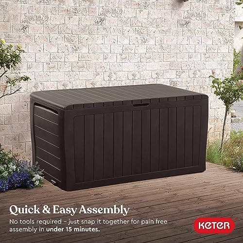 Keter Marvel Plus 71 Gallon Resin Outdoor Storage Box for Patio Storage Box Cushions, Throw Pillows, Garden Tools and Pool Floats, Brown