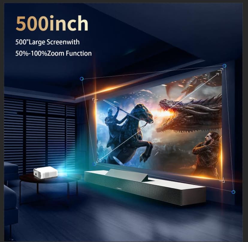 1800 Ansi Smart Outdoor Projector 4K with WIFI and Bluetooth,Auto Focus,DoIby Audio,ARC,PPT,Outdoor Movie Home Projector 4k HDR10+30W Speaker,50%Zoom,500''Display,Compatible w/ TV Stick,iOS,Android,PC