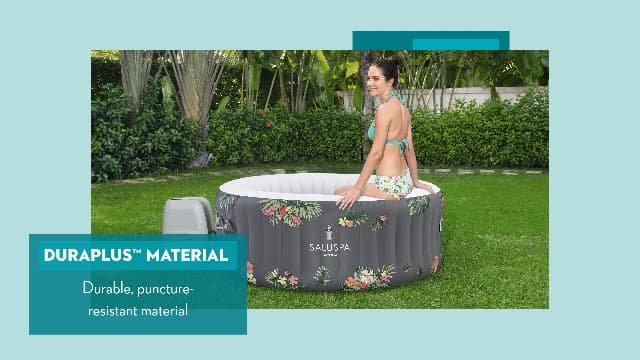 Bestway SaluSpa Aruba AirJet Large Round 2 to 3 Person Inflatable Hot Tub Portable Outdoor Spa with 110 AirJets and EnergySense Cover, Grey