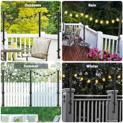 4 Pack String Light Poles,5Ft Metal Poles for Outdoor String Lights,Outdoor Light Poles with Post,Poles/Stand for Outside,Patio,Deck,Backyard,Garden Wedding,Party