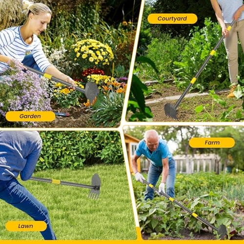 Hoe Garden Tools, Pointed Hoe for Weeding, Iron Tines for Loosening Soil, Hoe Cultivator 2 in 1 Manual Garden Tools, 17-60 Inch Long Handle Heavy Duty Garden Hoe, Black