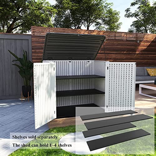 KINYING Larger Outdoor Storage Shed Weather Resistance, Horizontal Outdoor Storage Box Waterproof for Garden, Patios, Backyards, 48 Cu.ft Capacity for Garbage Cans, Lawn Mower, Garden Tools