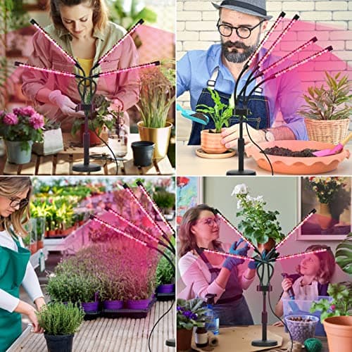 Grow Lights for Indoor Plants, Four Head LED Grow Light with Full Spectrum, Red White Spectrum for Indoor Plant Lamp, Adjustable Gooseneck, Suitable for Vegetation