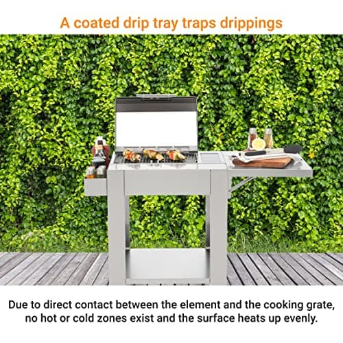 KENYON Frontier IntelliKEN Touch Control Electric Grill with Stand, Single Burner Freestanding Grill, UL Approved For Indoor and Outdoor Use, Coated Drip Tray, Auto Shut Off Timer, 120V