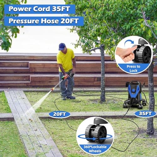 Electric Pressure Washer, 4200PSI 2.8GPM, Foam Cannon, 4 Nozzle Tips, 20 FT Hose, 35FT Power Cord, Strong Power Washer with Anti-Tipping Technology for Cars, Garden, Fences, Patios, Driveways
