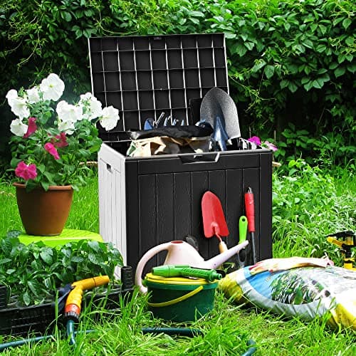 YITAHOME 30 Gallon Deck Box Outdoor Storage Box, Waterproof Resin Package Delivery and Storage Box with Lockable Lid for Patio Furniture Cushions, Pool Accessories, Garden Tools, Black