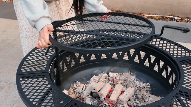 42 Inch Fire Pit with 2 Grills, Large Outdoor Firepits for Outside, Wood Burning Fireplace for Camping,Picnic,Bonfire, 3-in-1 Round Metal Table with Lid for Backyard,Patio,Party