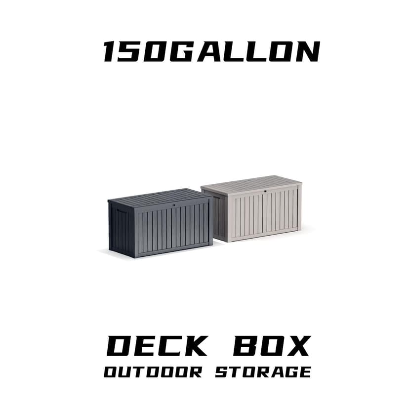 DRATO 150 Gallon Outdoor Storage Box, Large Waterproof Deck Box, Lockable Resin Storage Container with Reinforced Support for Patio Cushions, Garden Tools, UV-Resistant Outdoor Chest（Black）