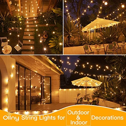 Ollny 25FT Outdoor String Lights, Waterproof Connectable Shatterproof Outside Light with 13 Edison + 1 Spare LED Bulbs Plug in, Patio Lights for Indoor Balcony Porch Camping Deck