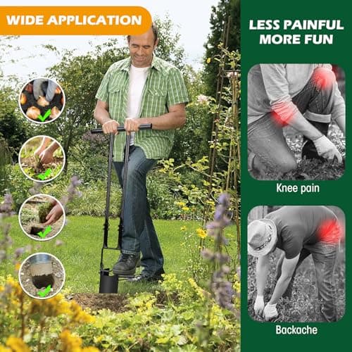 Bulb Planter Tool Long Handle,5-in-1 Lawn and Garden Tool,Gardening Bulb Transplanter,Stand Up Handled Bulb Planter,Grass Plugger,Sod Remover Lawn Plugger Digging Holes to Plant Tulips,Iris,Daffodil