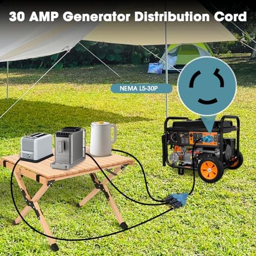 NEMA L5-30P to 5-15/20R RV Generator Adapter with Circuit Breaker, Converts a 30A Locking Outlet to 3X 15A/20A Household Outlets (1.5FT)