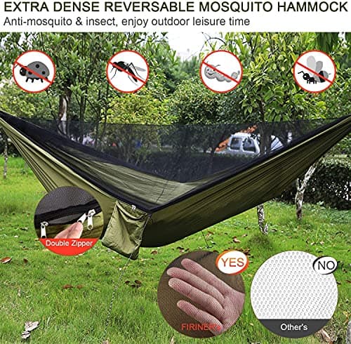 Camping Hammock with Rain Fly Tarp and Mosquito Net Portable Single Double Hammock Tent with Tree Strap Backpacking Hammock with Rain Cover for Hiking Travel Yard Activities Green