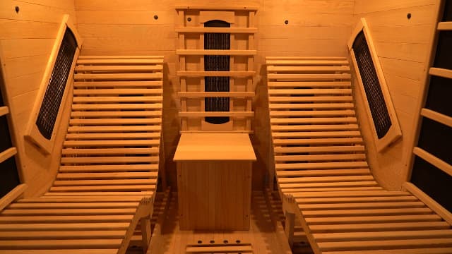 ZONEMEL Far Infrared 2 Person Wooden Sauna Room with Recliner, Red Cedar Luxury Indoor Sauna with 10 Heating Panels, Oxygen Bar, 3400 Watt, Infrared Therapy Wood Dry Heat Sauna, 220V