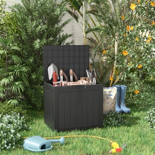 31 Gallon Resin Deck Box, Lockable Patio Outdoor Storage Box for Furniture, Garden Tools and Tools Storage, Waterproof Outside Storage Boxes - Black